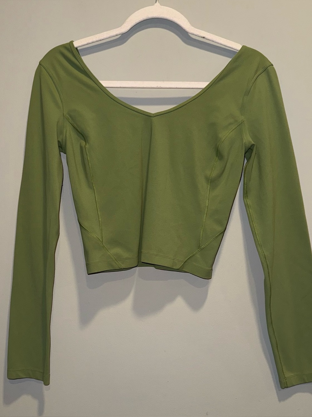 lululemon athletica Olive V-Neck Long Sleeve Crop Top